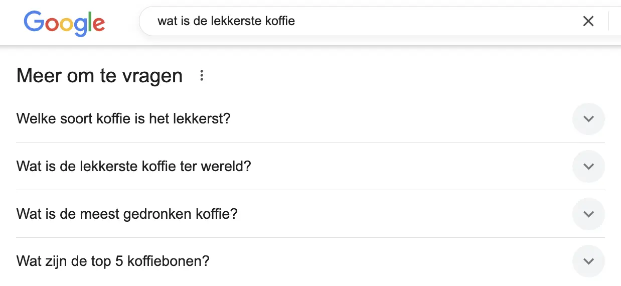Screenshot van de people also ask sectie in de serp