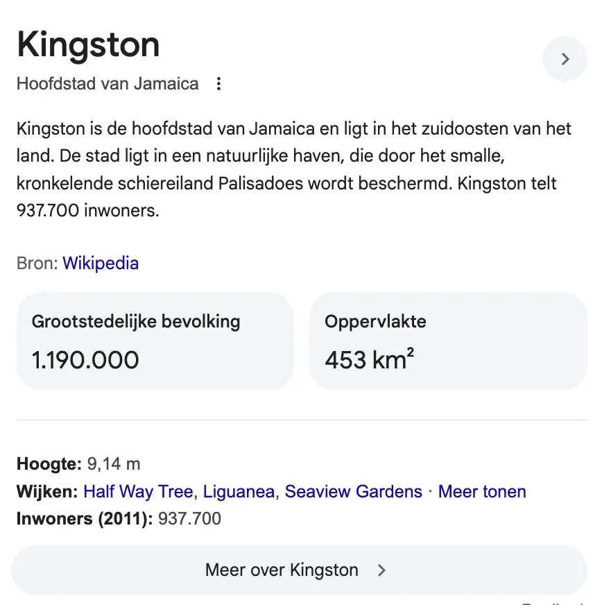 Screenshot van de knowledge panel in de serp