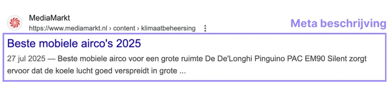 screenshot van een meta beschri