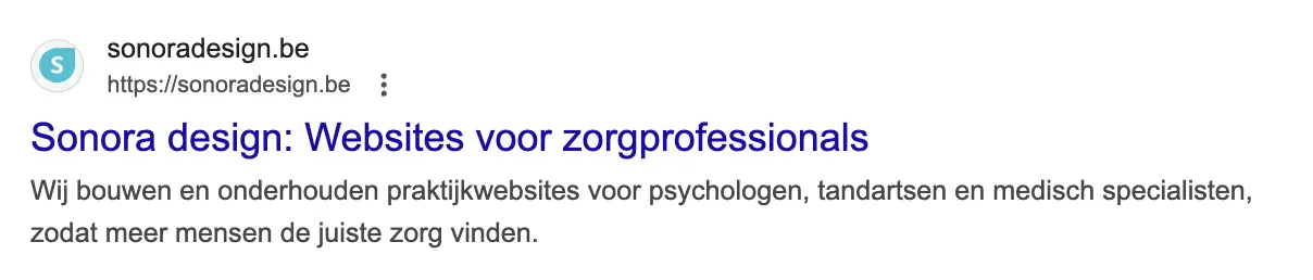 Screenshot van een goed voorbeeld van een meta beschrijving in webdesign