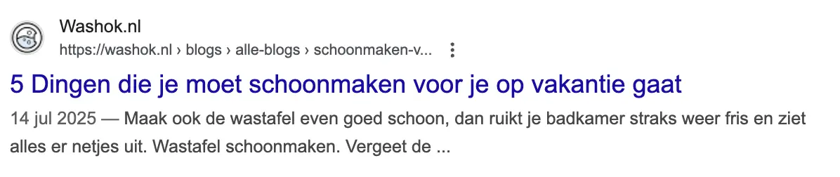 Screenshot van een slecht voorbeeld van een meta beschrijving in schoonmaken