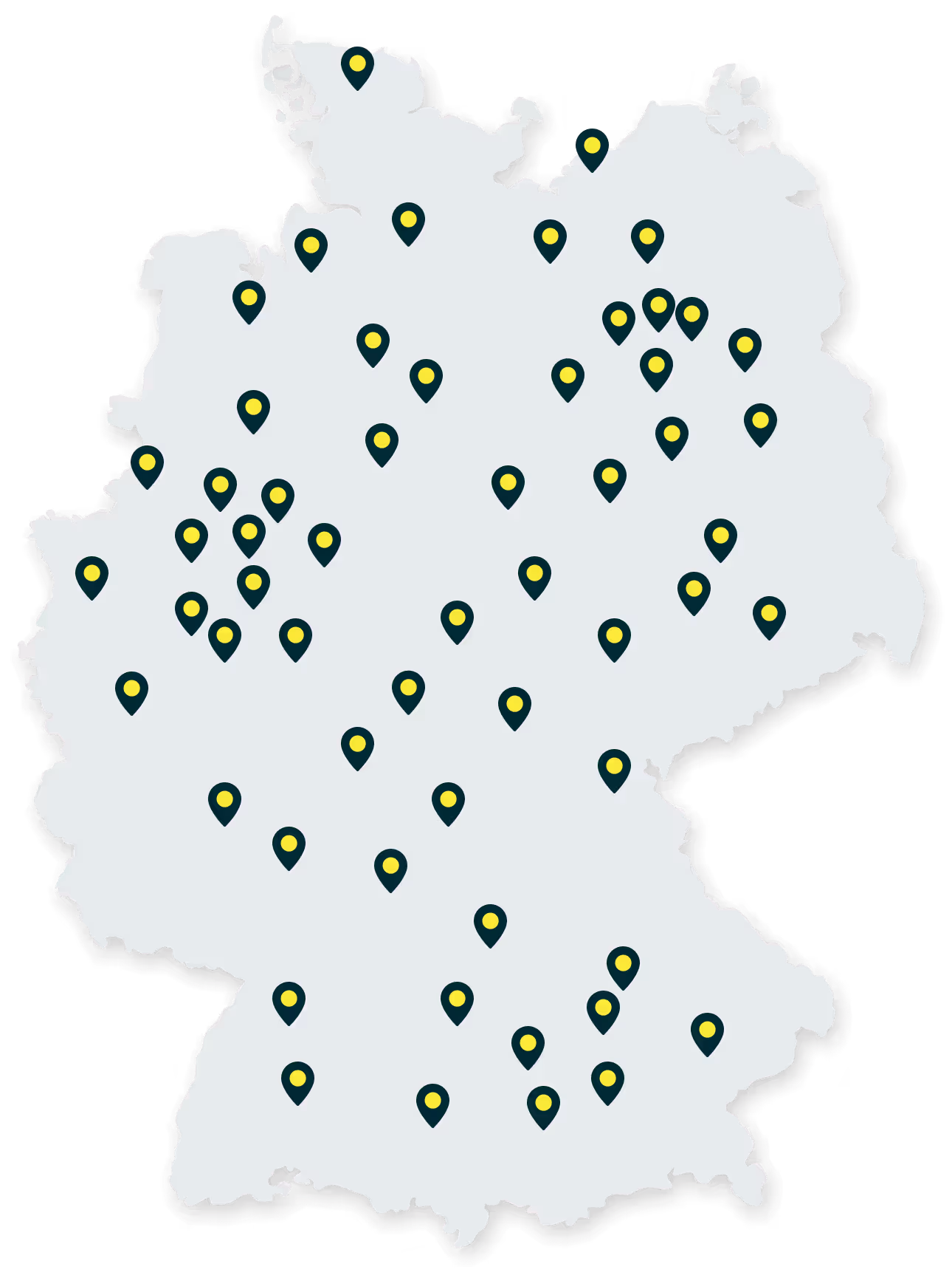 Deutschlandkarte mit mehreren Markierungen verteilt in allen Regionen.