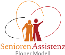 Logo der SeniorenAssistenz Plöner Modell mit stilisierten Figuren und Herzmotiv in Rot- und Orangetönen.