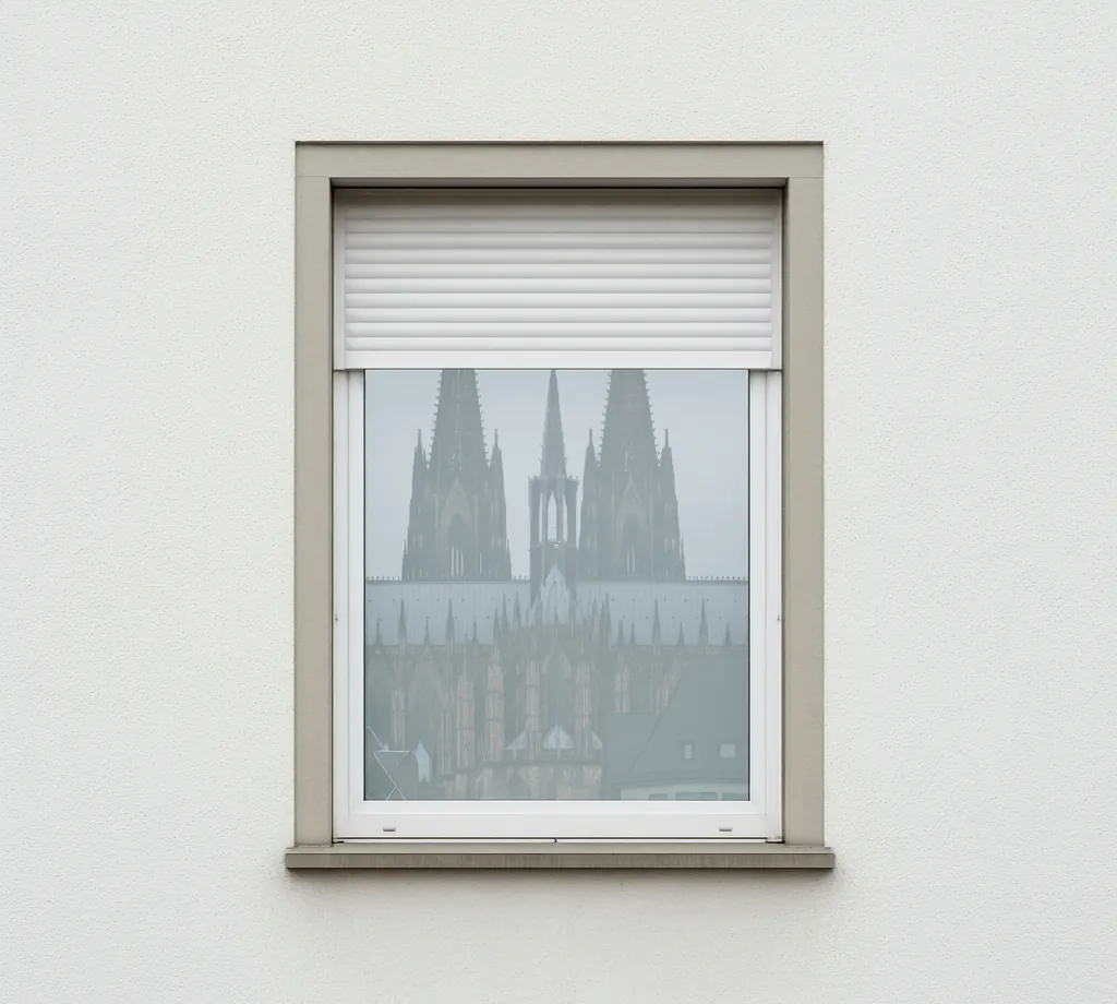 Reflexion in einer Fensterscheibe die den Kölner Dom zeigt
