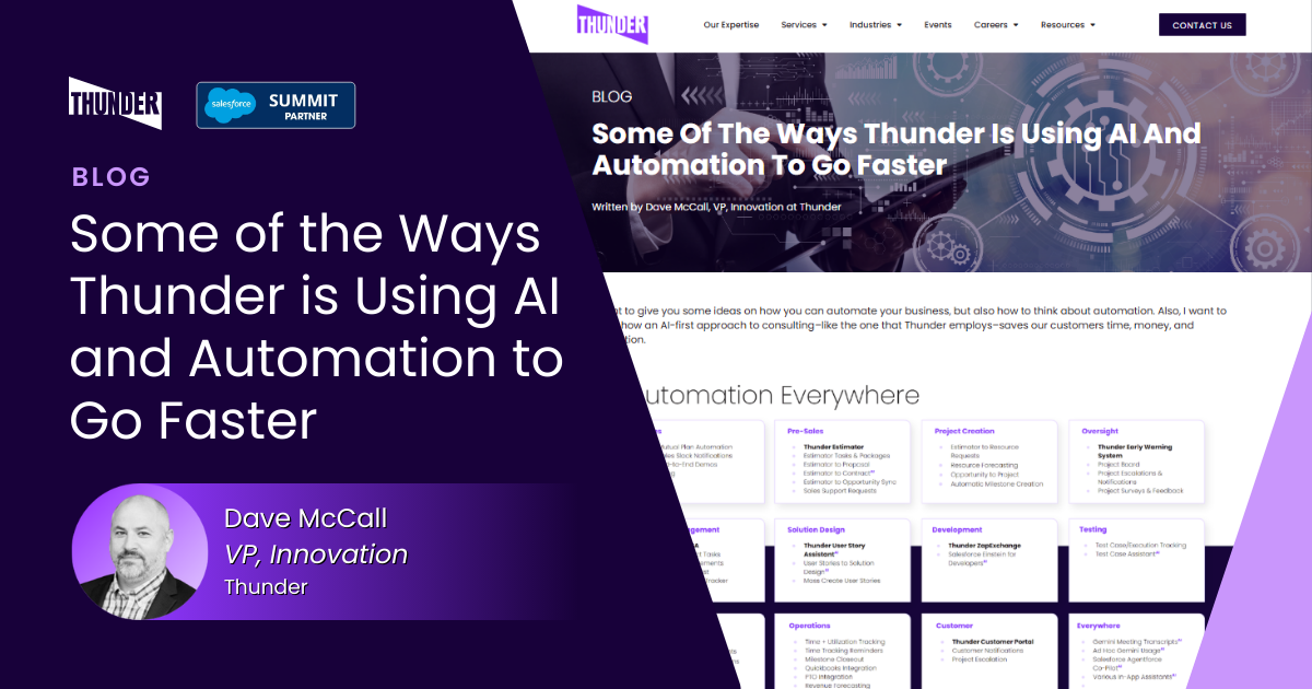 Some of the Ways Thunder is Using AI and Automation to Go Faster||AI + Automation||||AI + Automation||AI + Automation||AI + Automation||AI + Automation