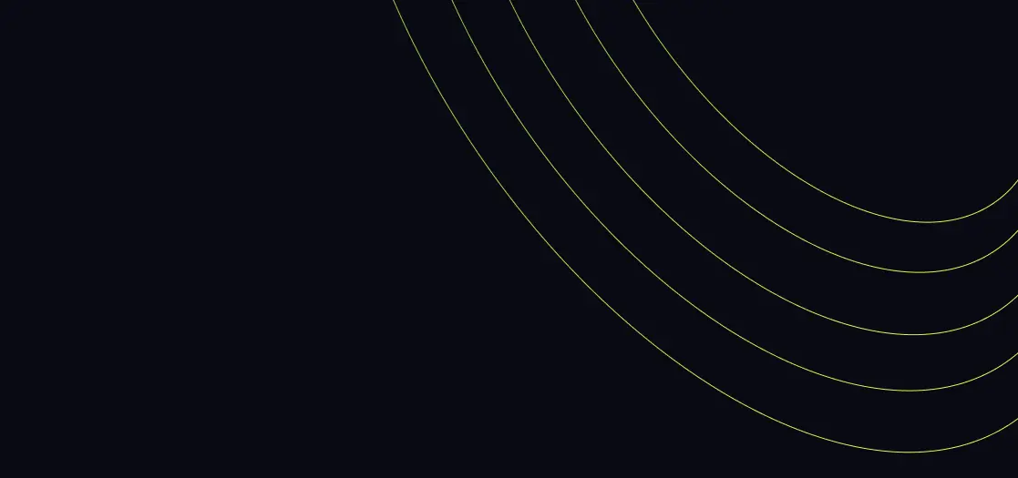 Dark background with four thin, curved yellow-green lines in the upper right corner.