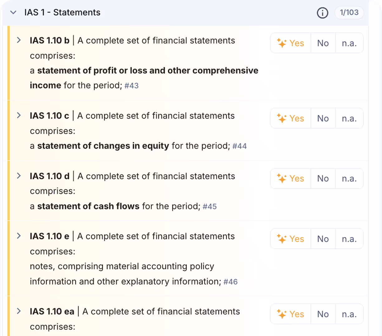 A screenshot of a cell phone description of financial statements.