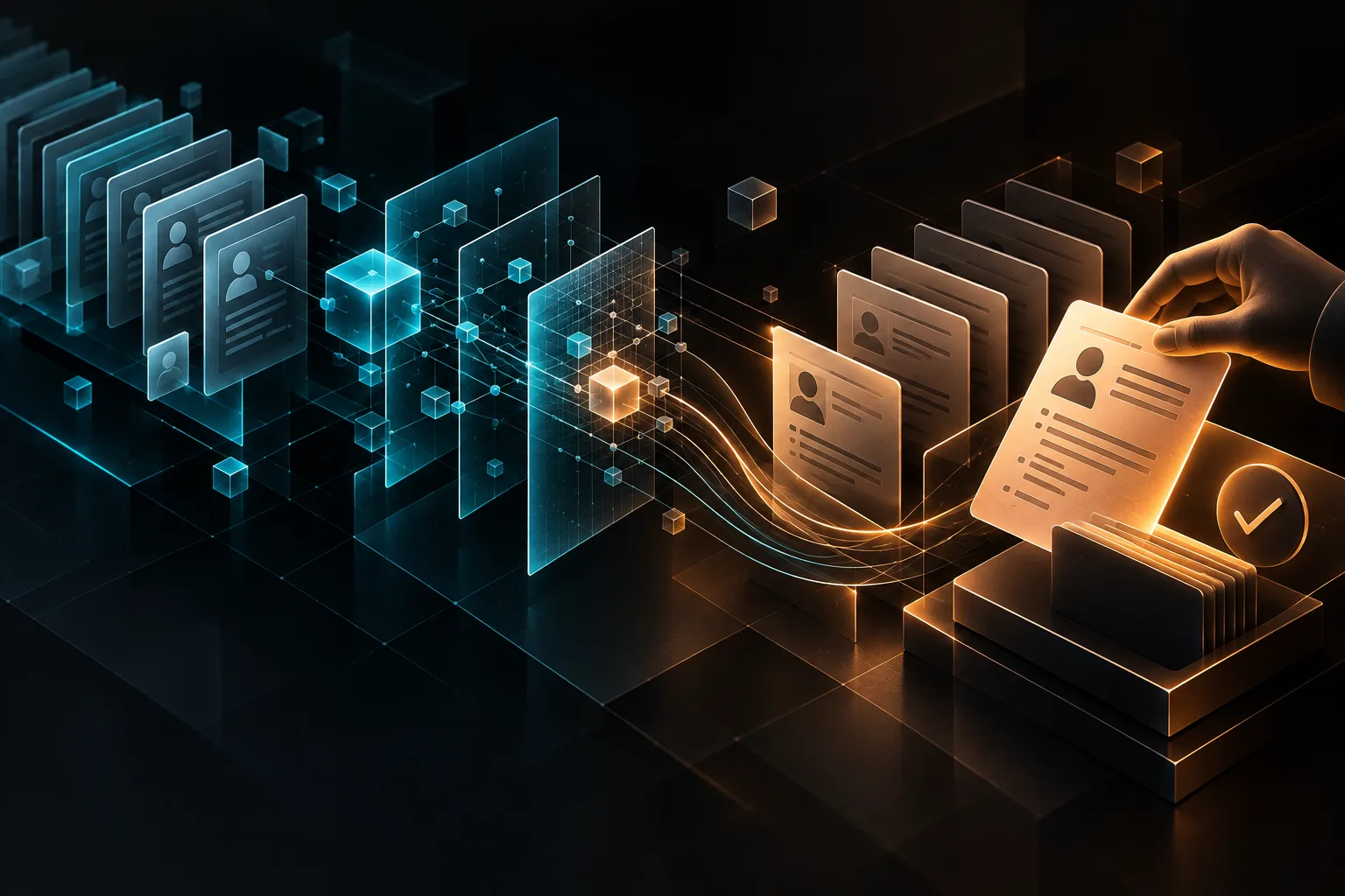 Processo di selezione dei CV con AI: da algoritmo a revisione umana, illustrazione del flusso normativo completo