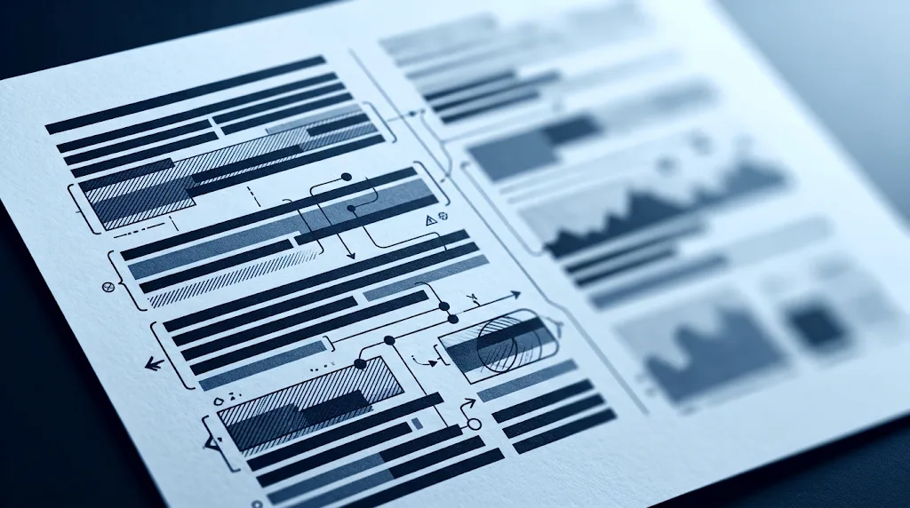 Primo piano di un documento che emerge nitido da un lato e sfuma nell'altro, in monocromo