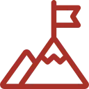 Red flag on top of a mountain peak icon representing achievement or goal.