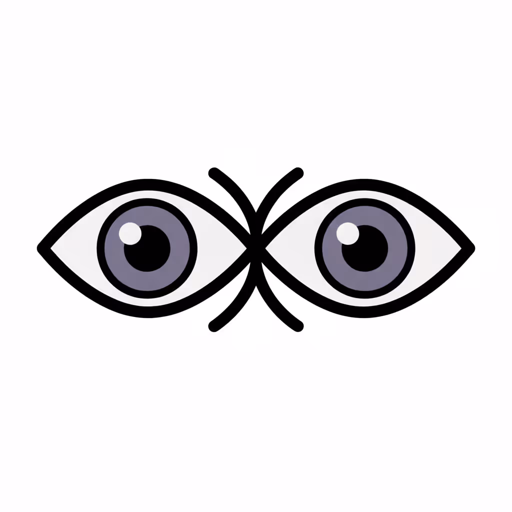 Stylized graphic of two eyes linked in the center, symbolizing strabismus.