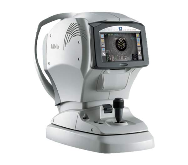 NIDEK TONOREF medical device with digital screen displaying eye measurement interface.