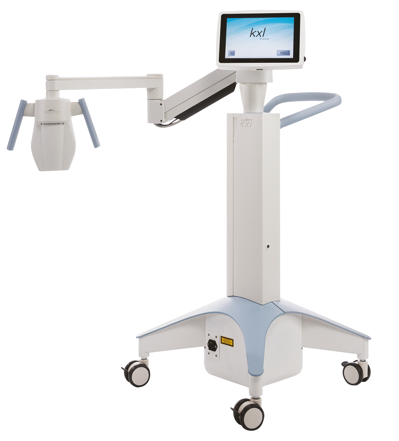 Avedro KXL corneal cross-linking machine with digital touchscreen and adjustable arm on rolling base.