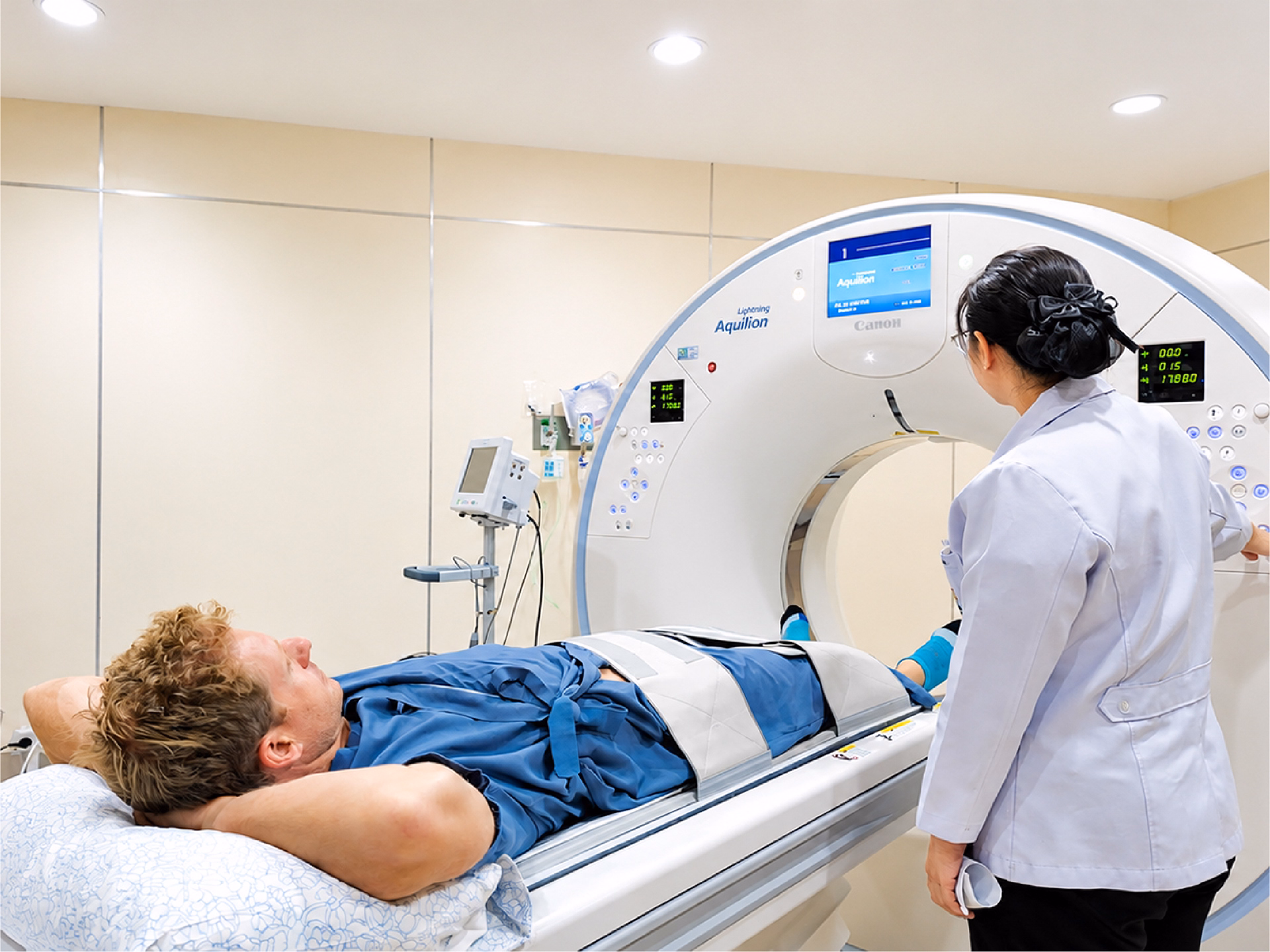 Patient undergoing an advanced CT scan as part of a comprehensive executive health screening.