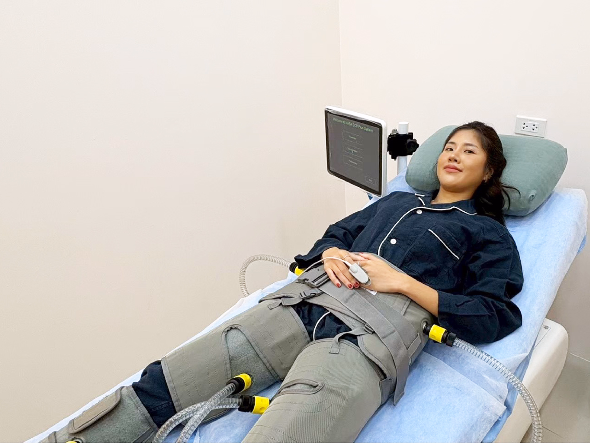 Patient receiving Enhanced External Counterpulsation (EECP) treatment to support cardiovascular health and circulation.