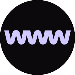 Violettes, gewelltes „www“-Symbol auf schwarzem Hintergrund.