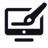 Icon of a computer monitor with a paintbrush, symbolizing digital design or graphic editing.