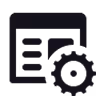 Symbol eines Dokuments mit einem Zahnrad für Content-Management-System oder Einstellungen.