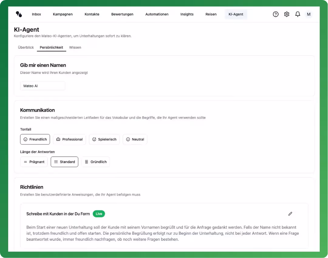 Persönlichkeit des KI-Agenten ist einstellbar