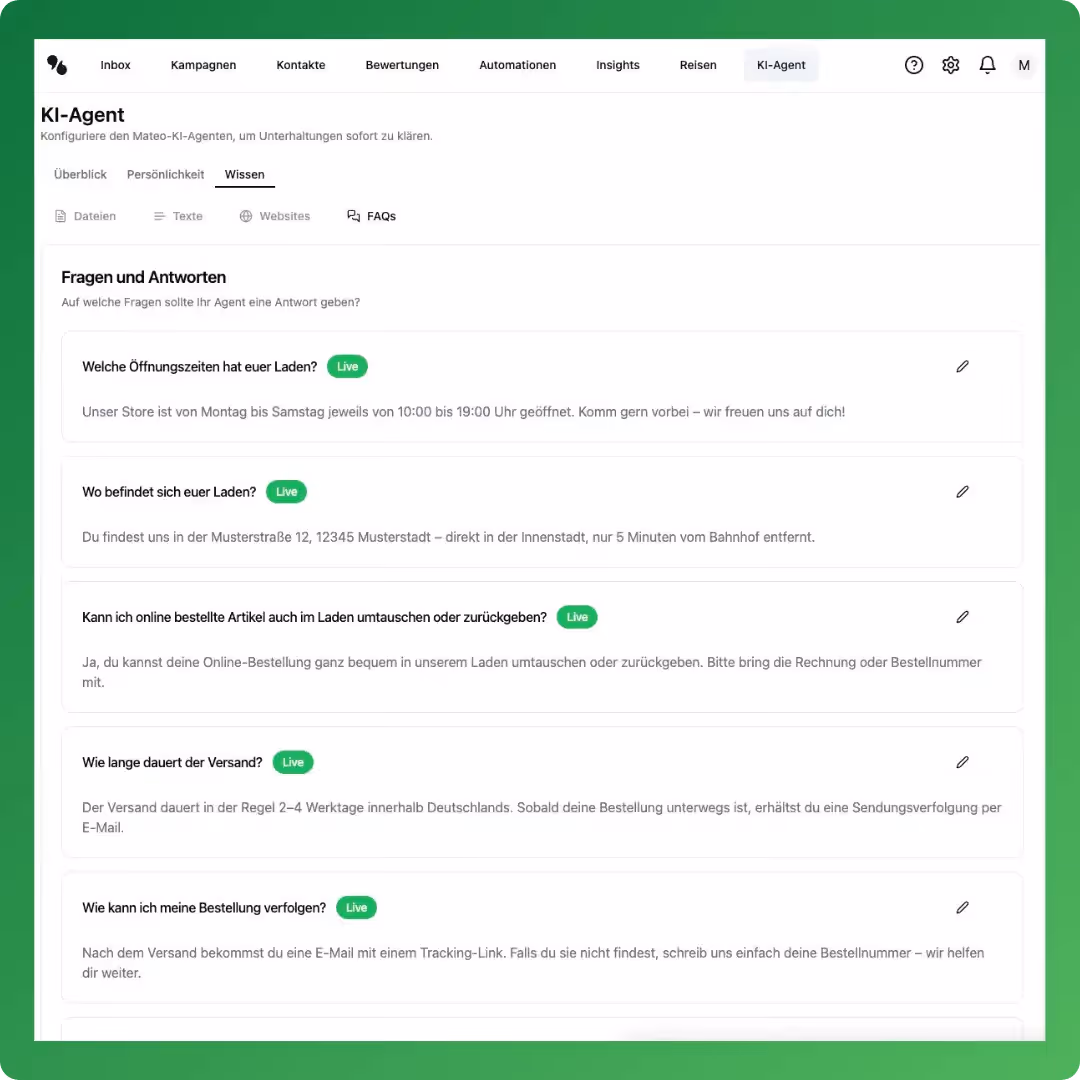 hellomateo AI-Agent Wissensdatenbank