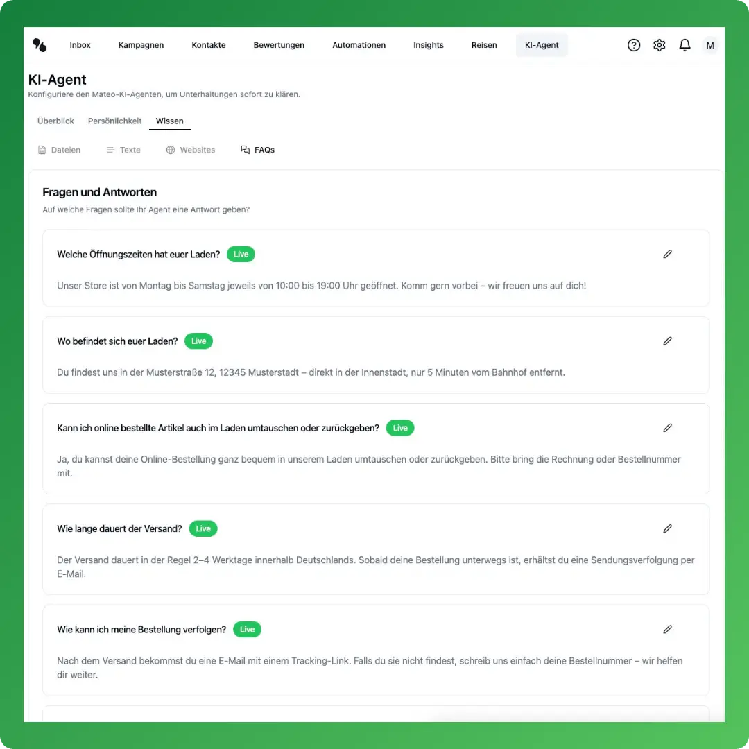 hellomateo AI-Agent Wissensdatenbank