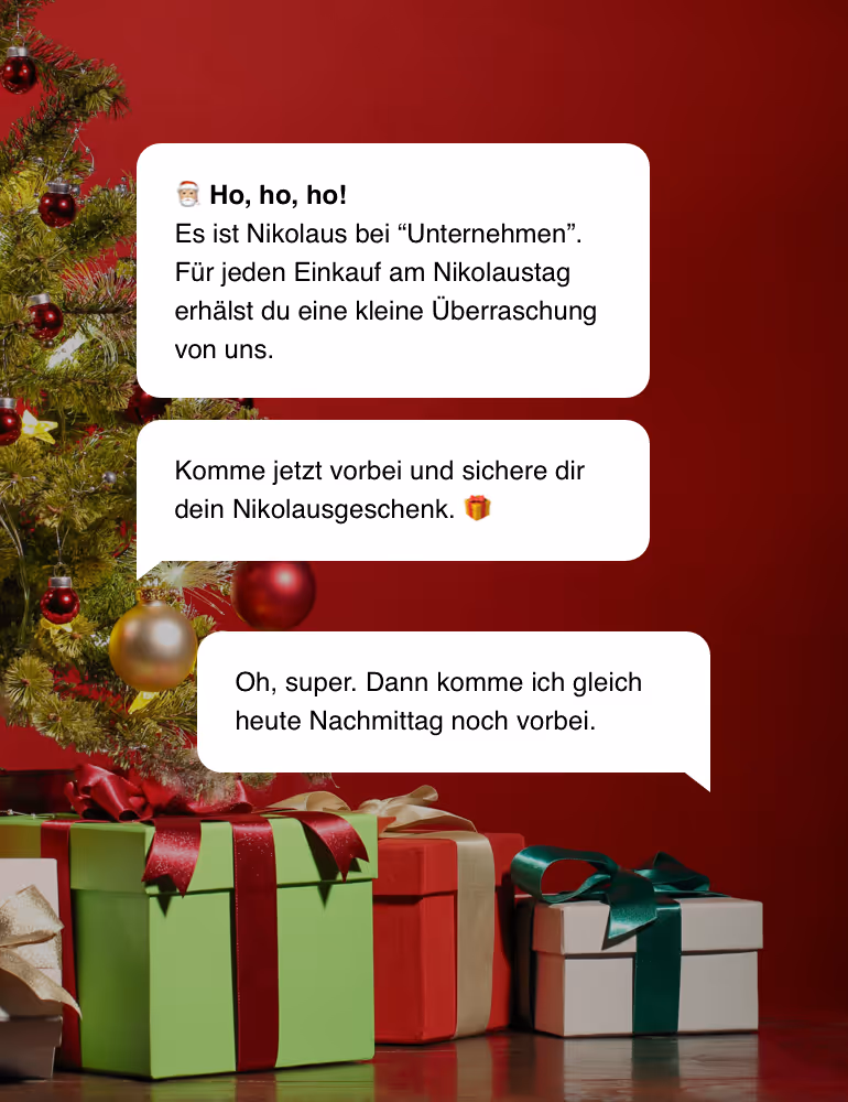 Beispiel für einen WhatsApp Newsletter zu einem Nikolaus Giveaway. 