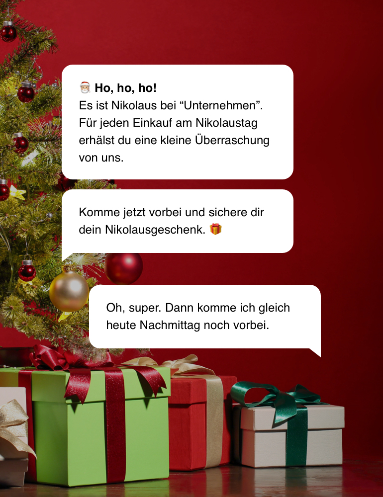 Beispiel für einen WhatsApp Newsletter zu einem Nikolaus Giveaway.