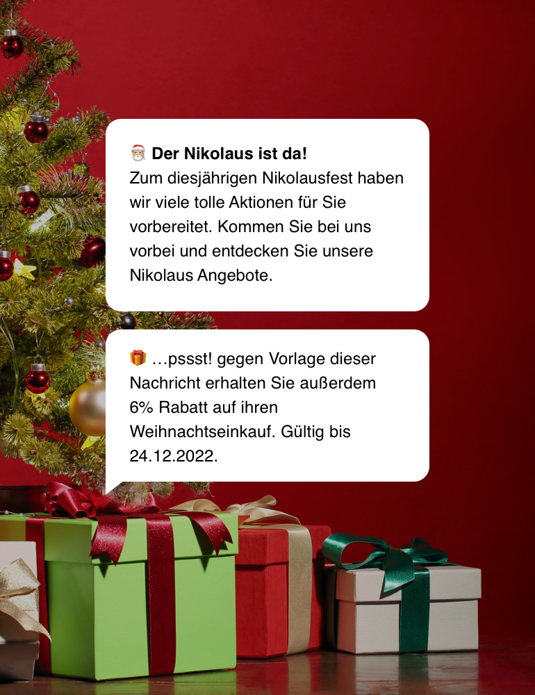 WhatsApp Newsletter Vorlage für eine Nikolaus Gutscheinaktion.