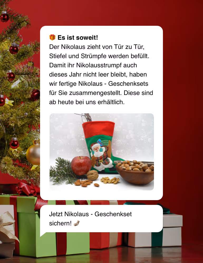 WhatsApp Newsletter Vorlage für Nikolaus Geschenksets. 