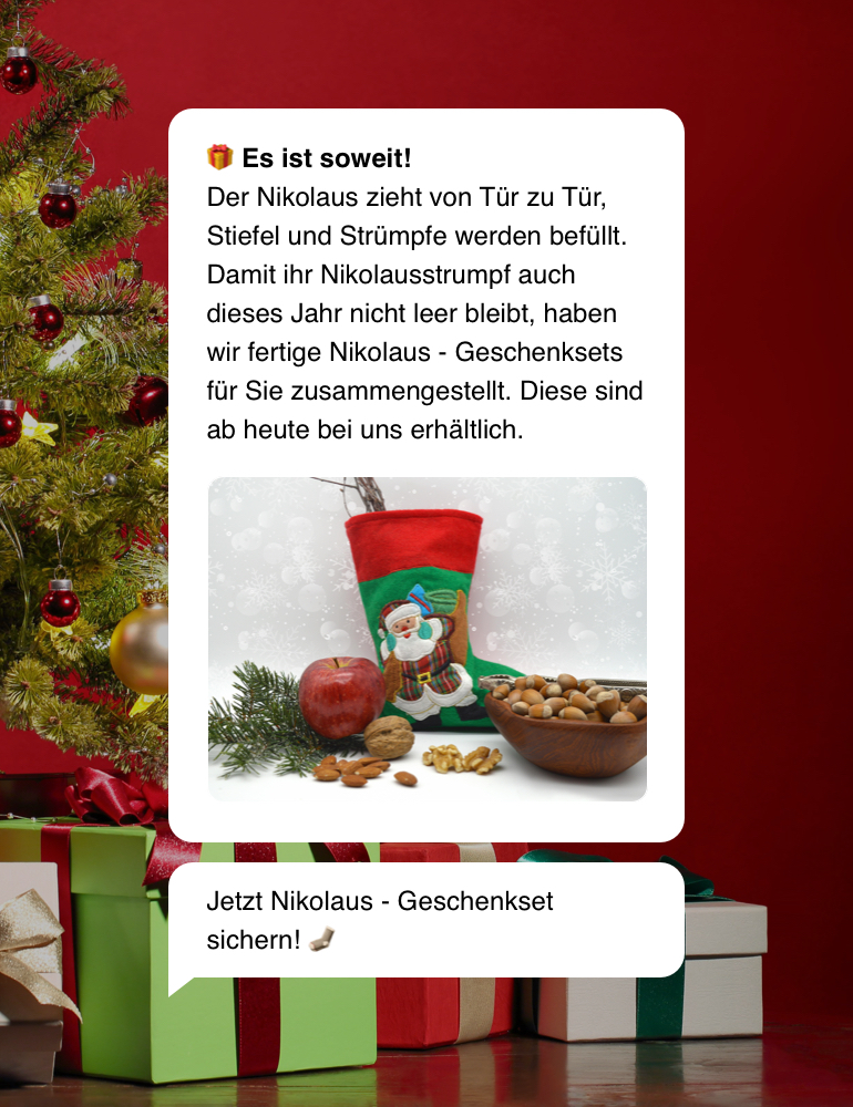 WhatsApp Newsletter Vorlage für Nikolaus Geschenksets.