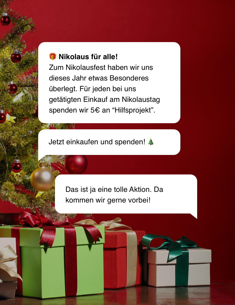 Beispiel für einen WhatsApp Newsletter zu einer Nikolaus Spendenaktion.