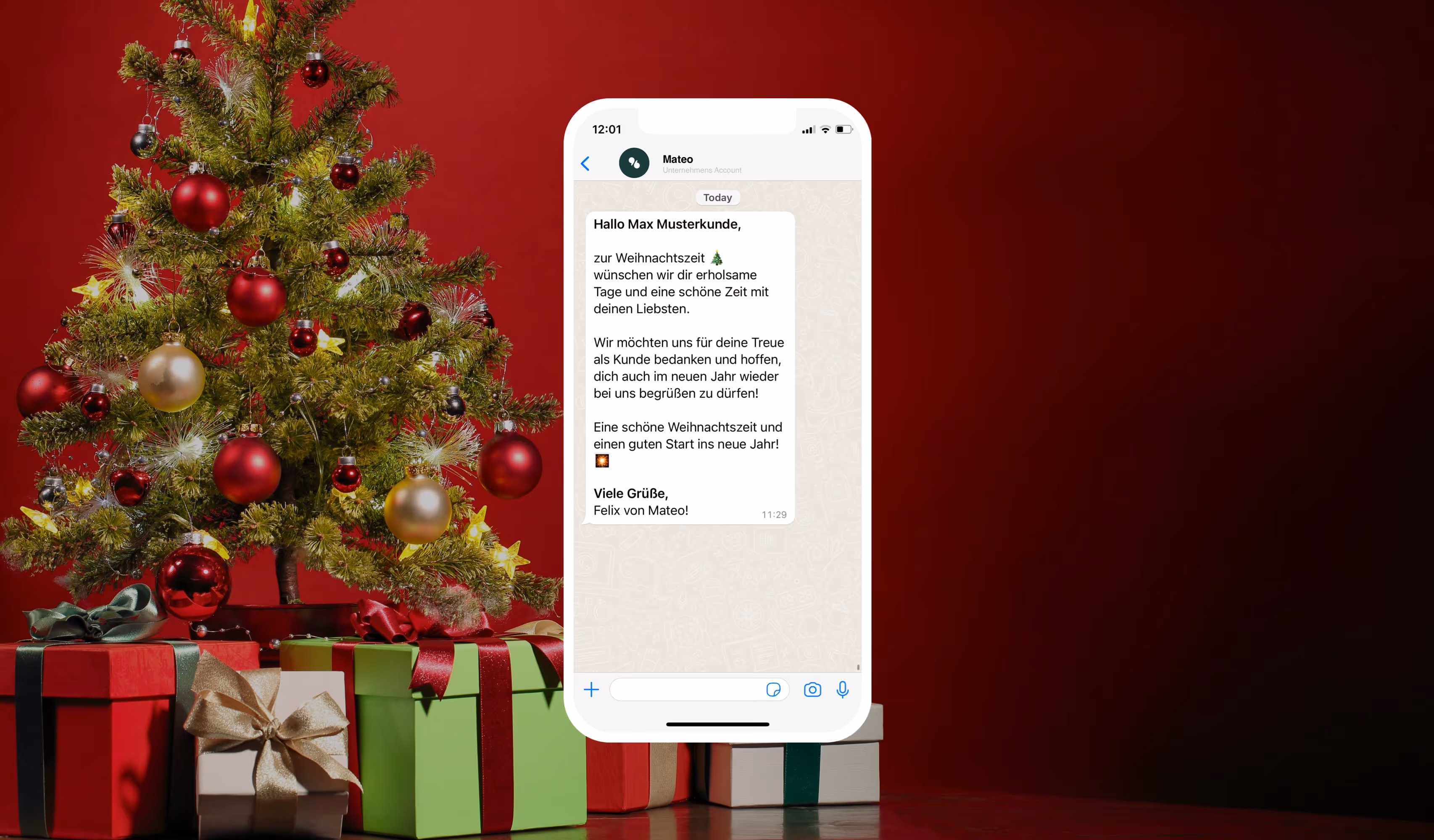 Beispielnachricht für persönliche Weihnachtsgrüße über WhatsApp.