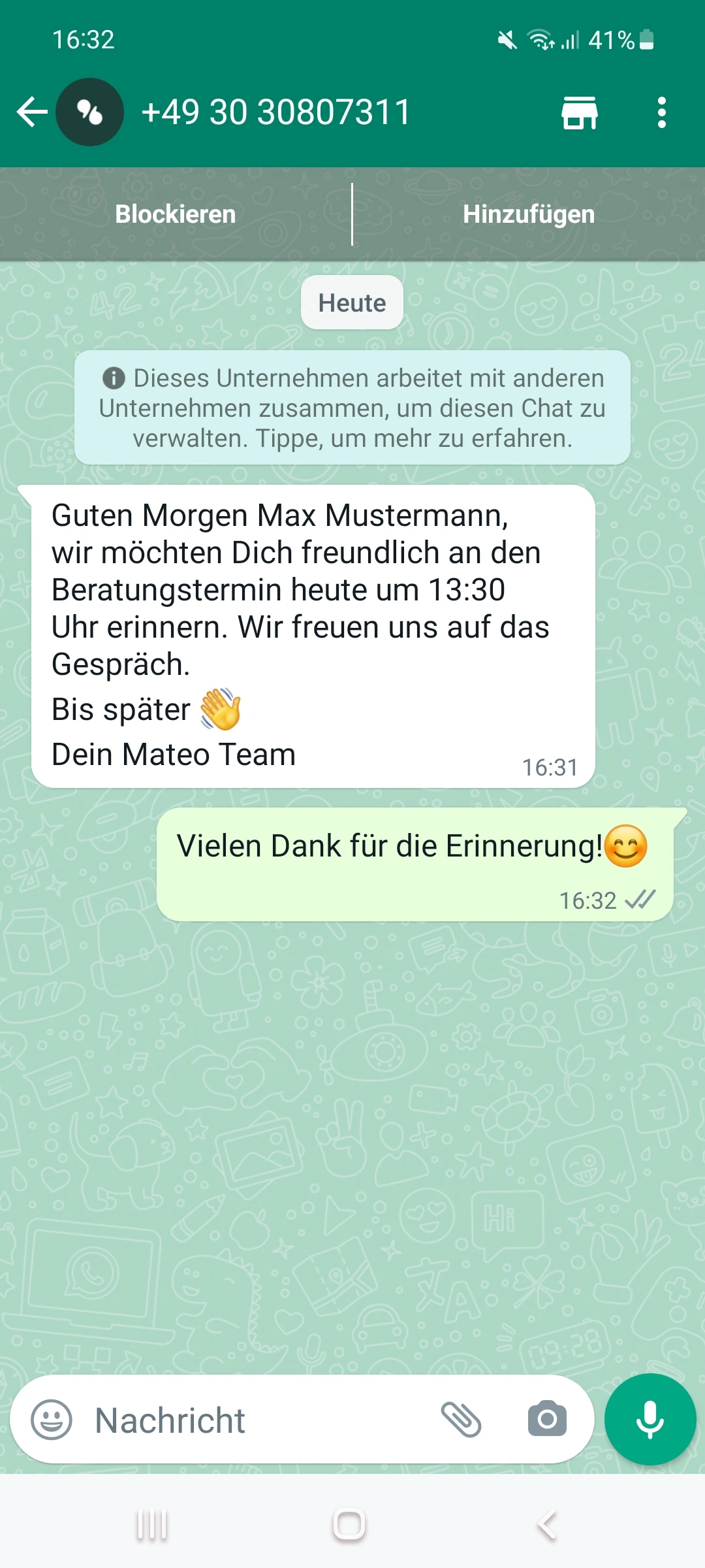 Automatisierte Terminerinnerung in WhatsApp