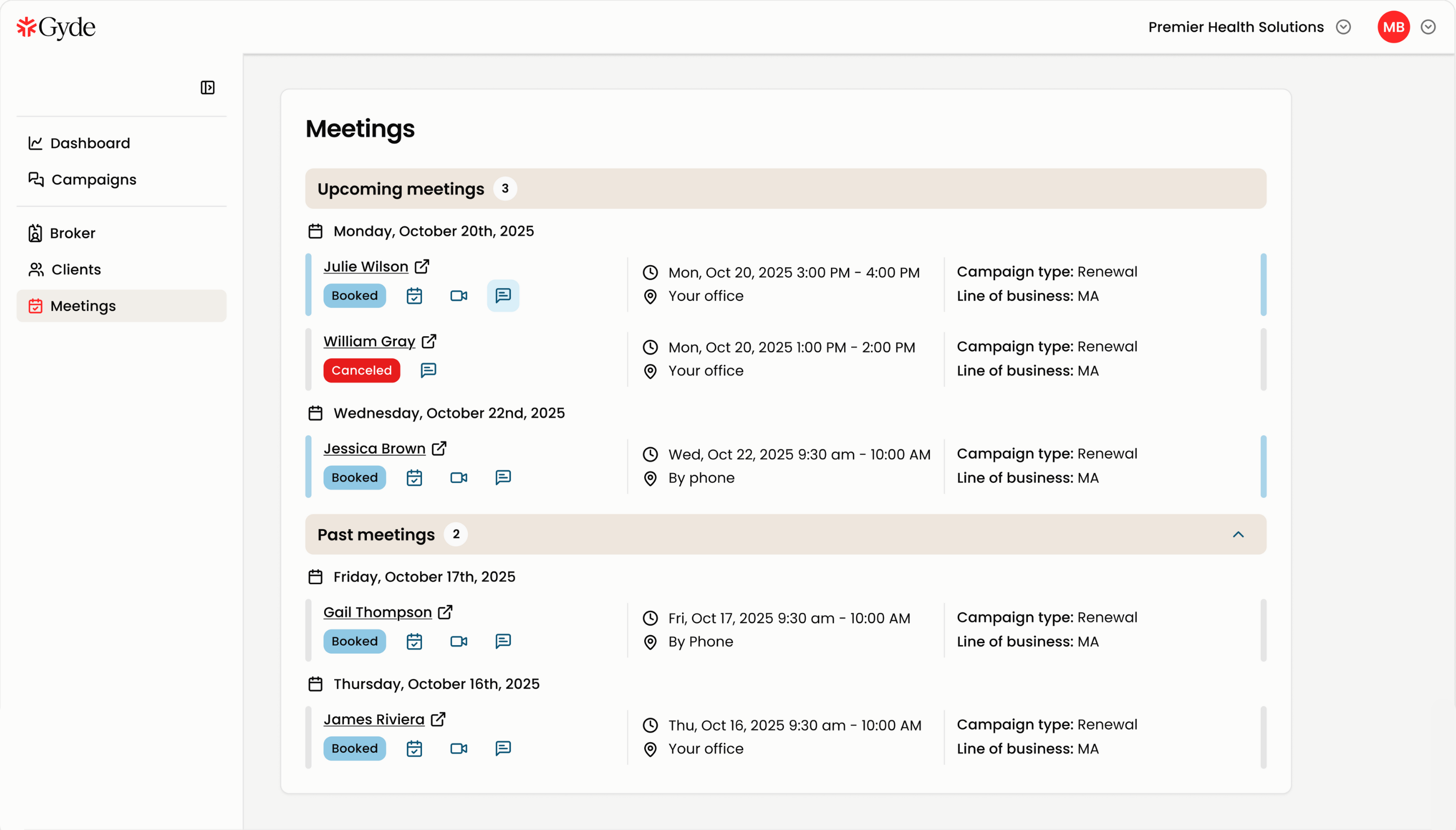 Gyde Broker Portal Meetings
