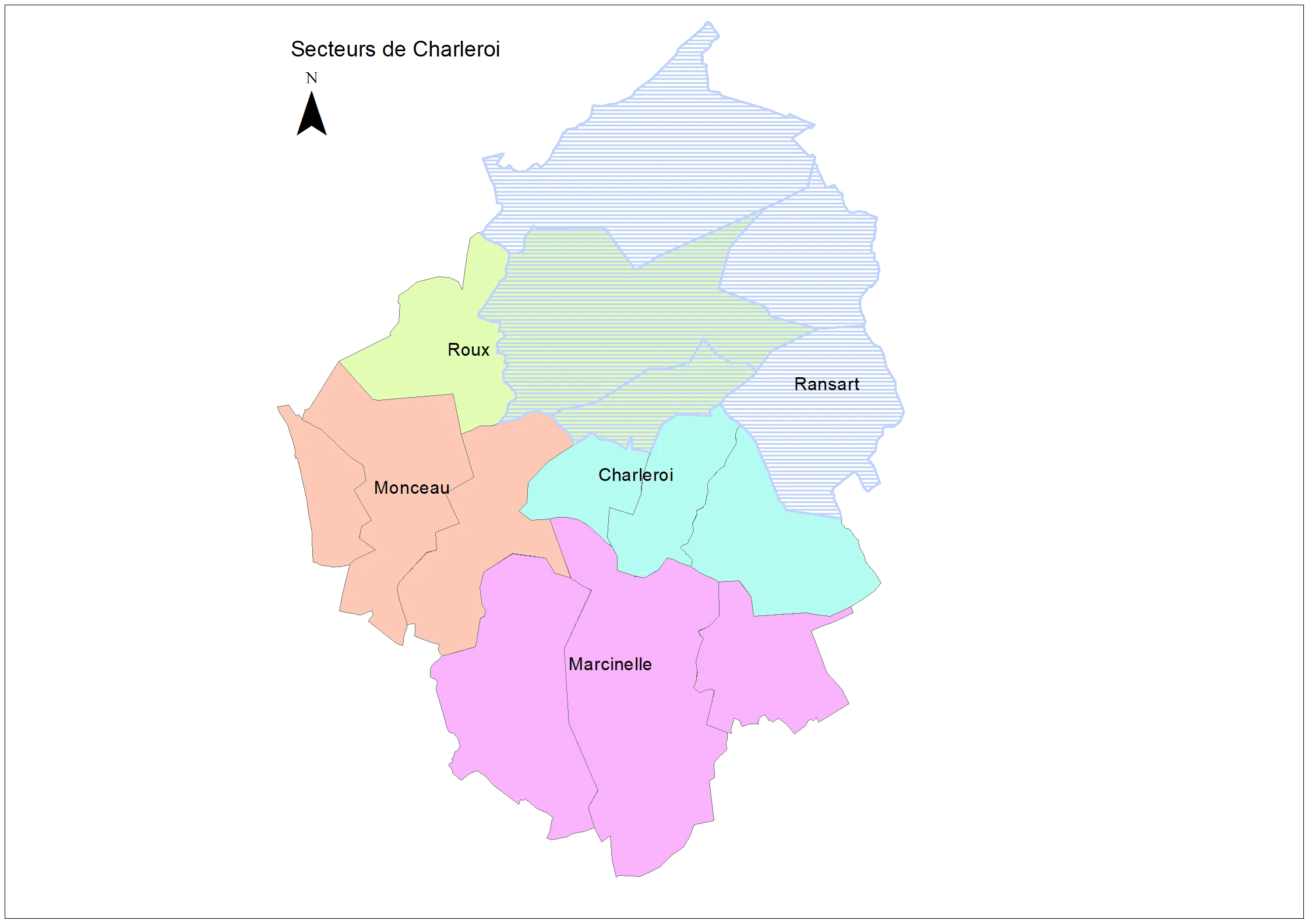 Secteurs de travail pour les différentes communes de la ville de Charleroi