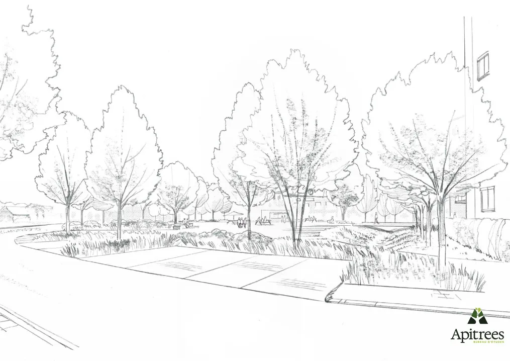 Croquis d'ambiance des aménagements de la lace Lorette à Ath