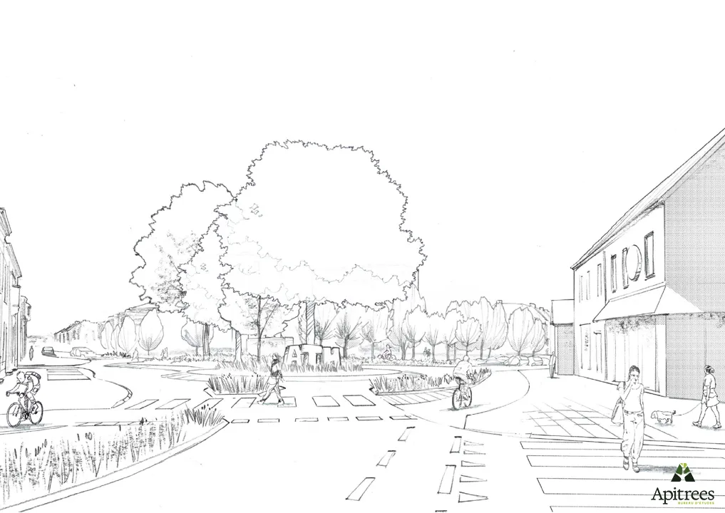 Croquis d'ambiance des futurs aménagements du parc urbain de Ath