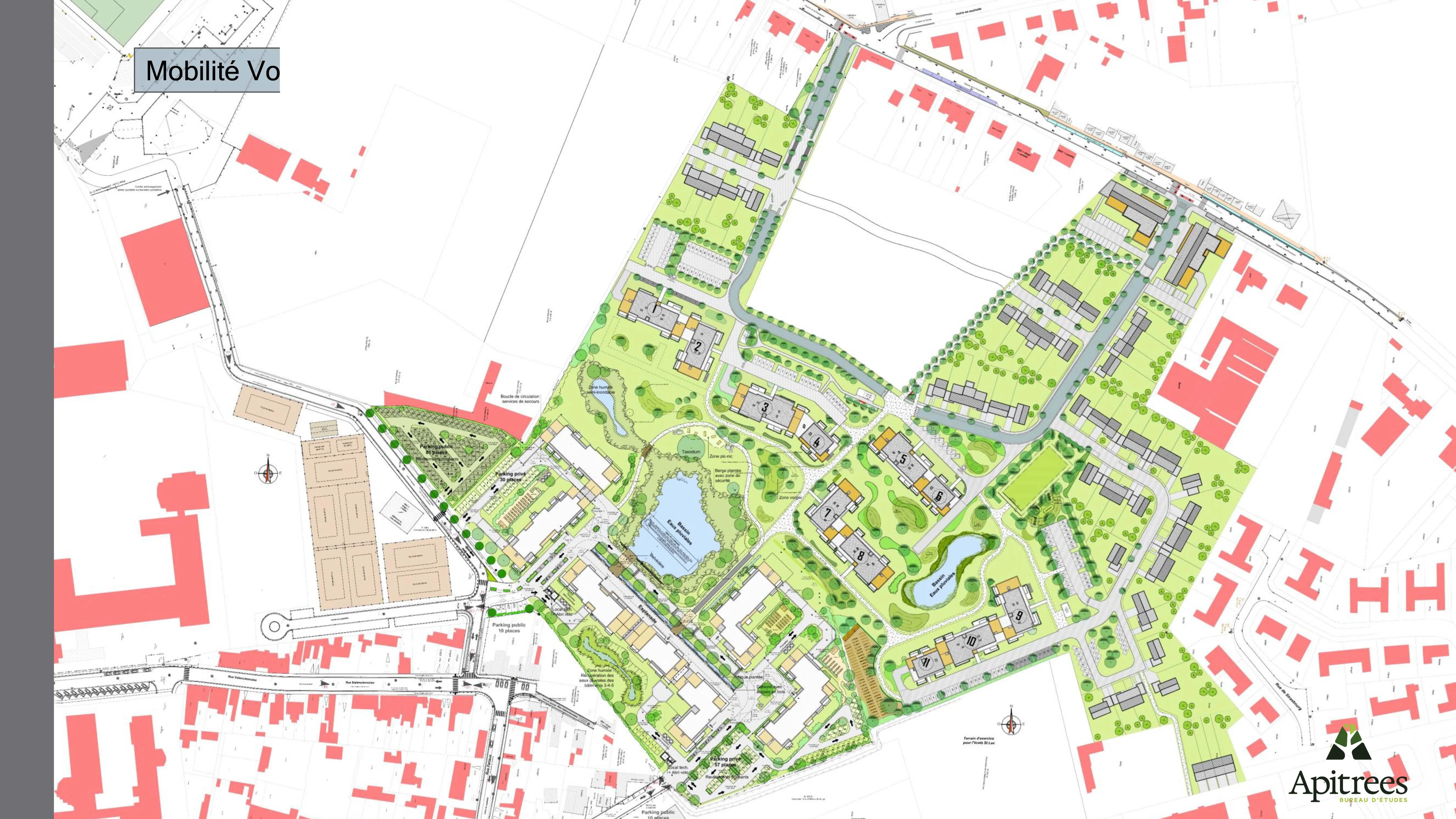 Plan des aménagements paysagers d'un projet immobilier à Mons