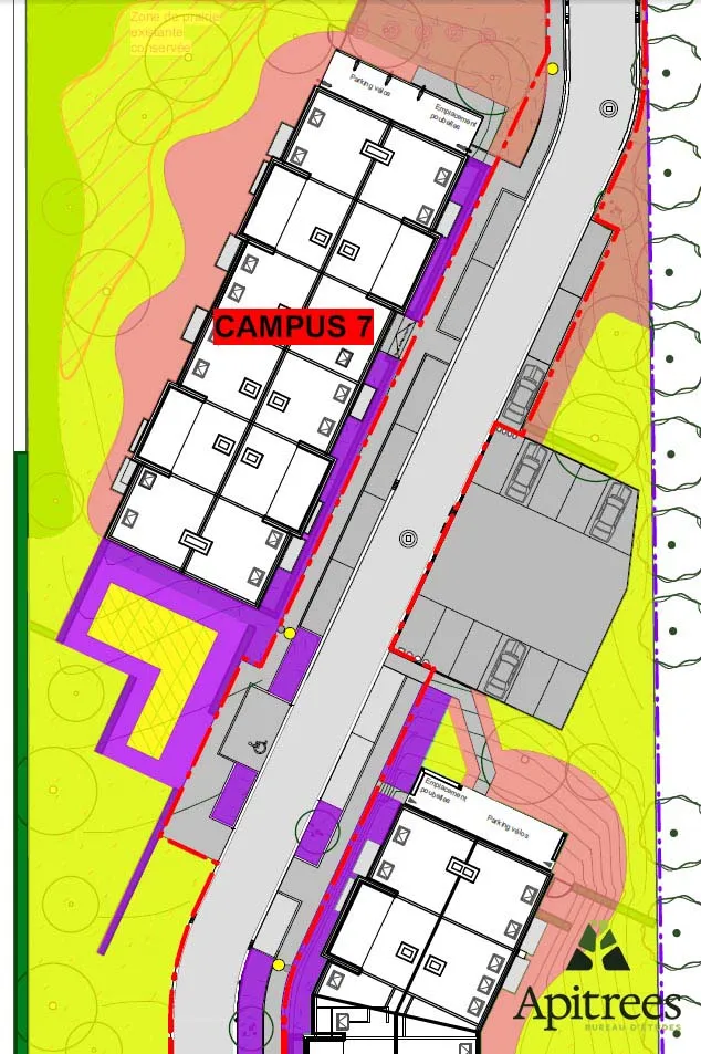Plan des aménagements paysagers des abords de logements étudiants à Mons