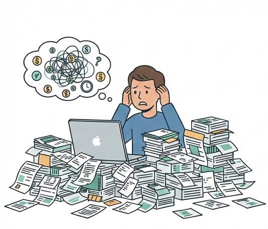 Stack of papers demonstrating all the paperwork executors or personal representatives must sort through in settling and estate.