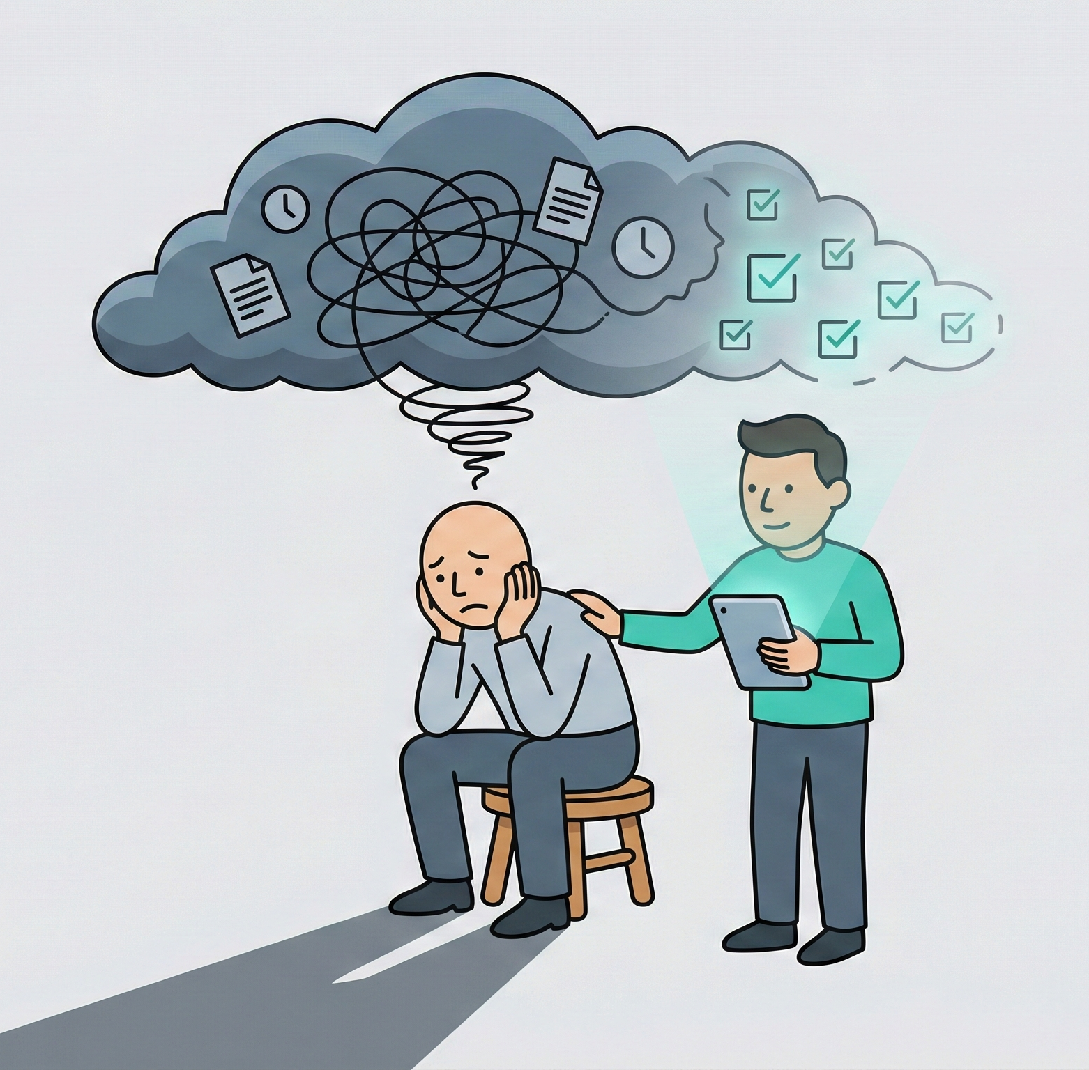 Image handing off a completed folder of work, suggesting Josda has helped executors through the process of estate settlement and the work is done.