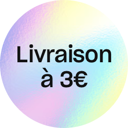 Pastel multicolore avec texte noir indiquant Livraison à 3€.