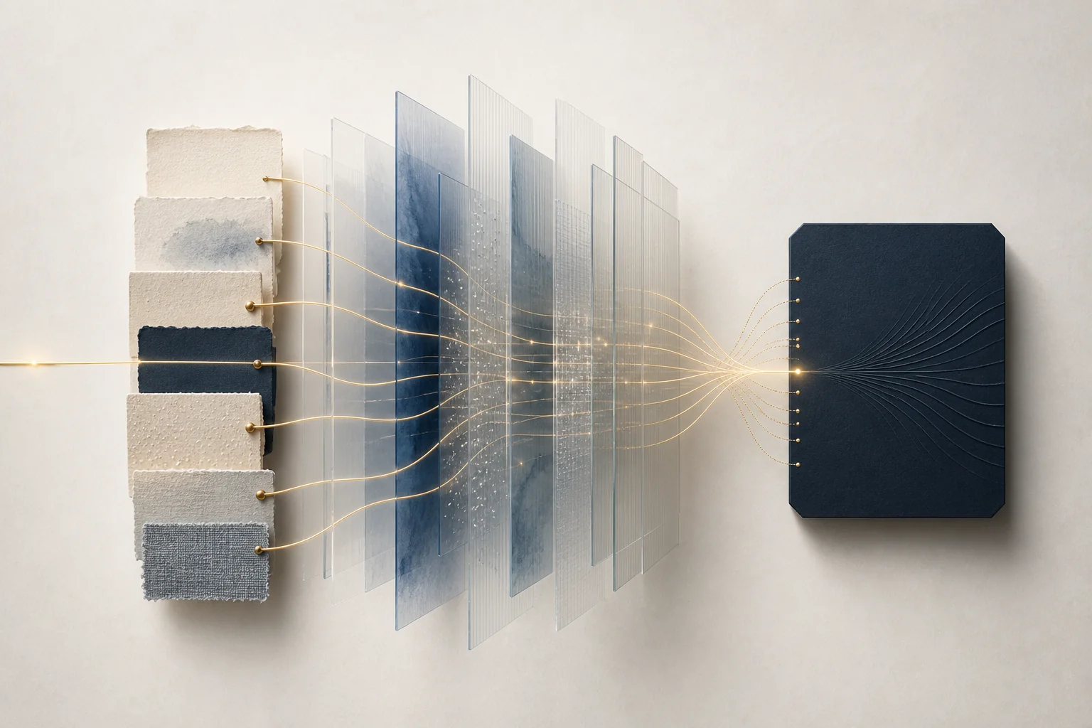 Source records passing through analytical layers into one traceable answer