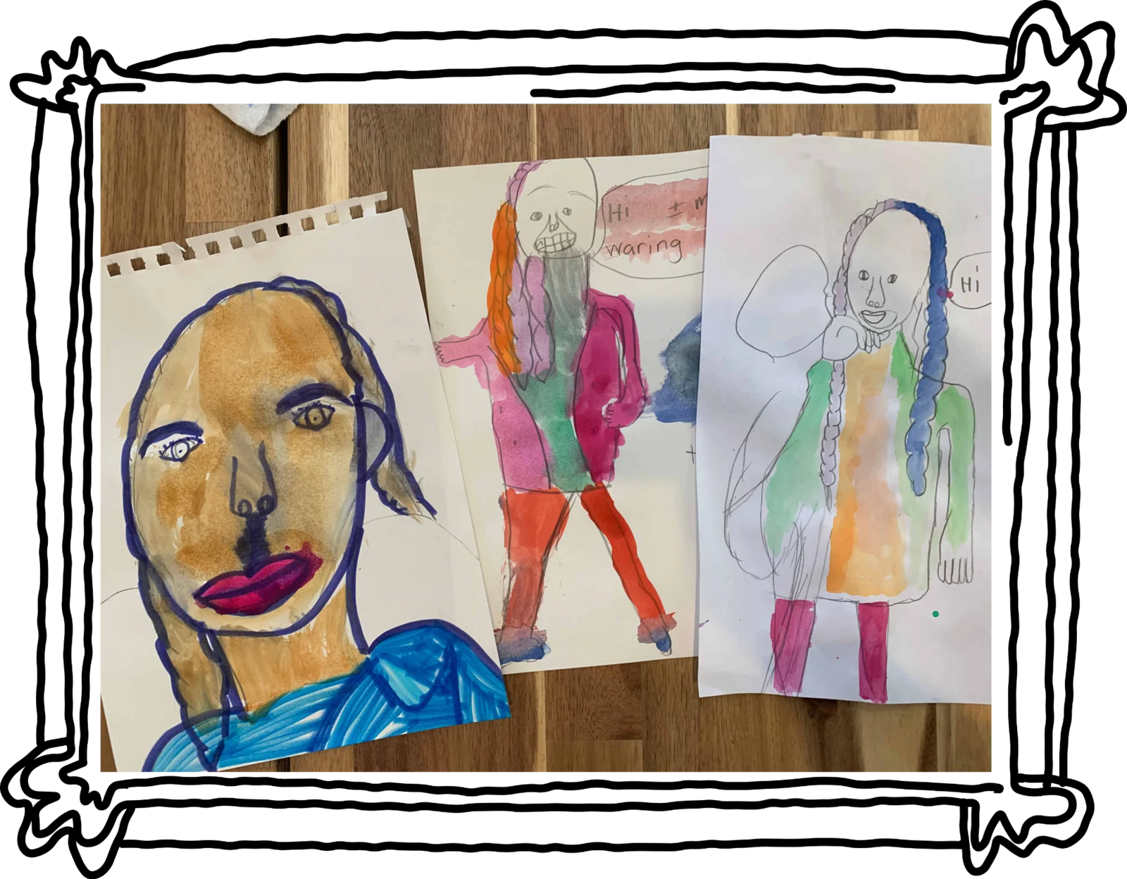 Colorful paper collage of a face.