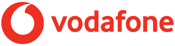 Vodafone logo with a red circular icon and red lowercase text.