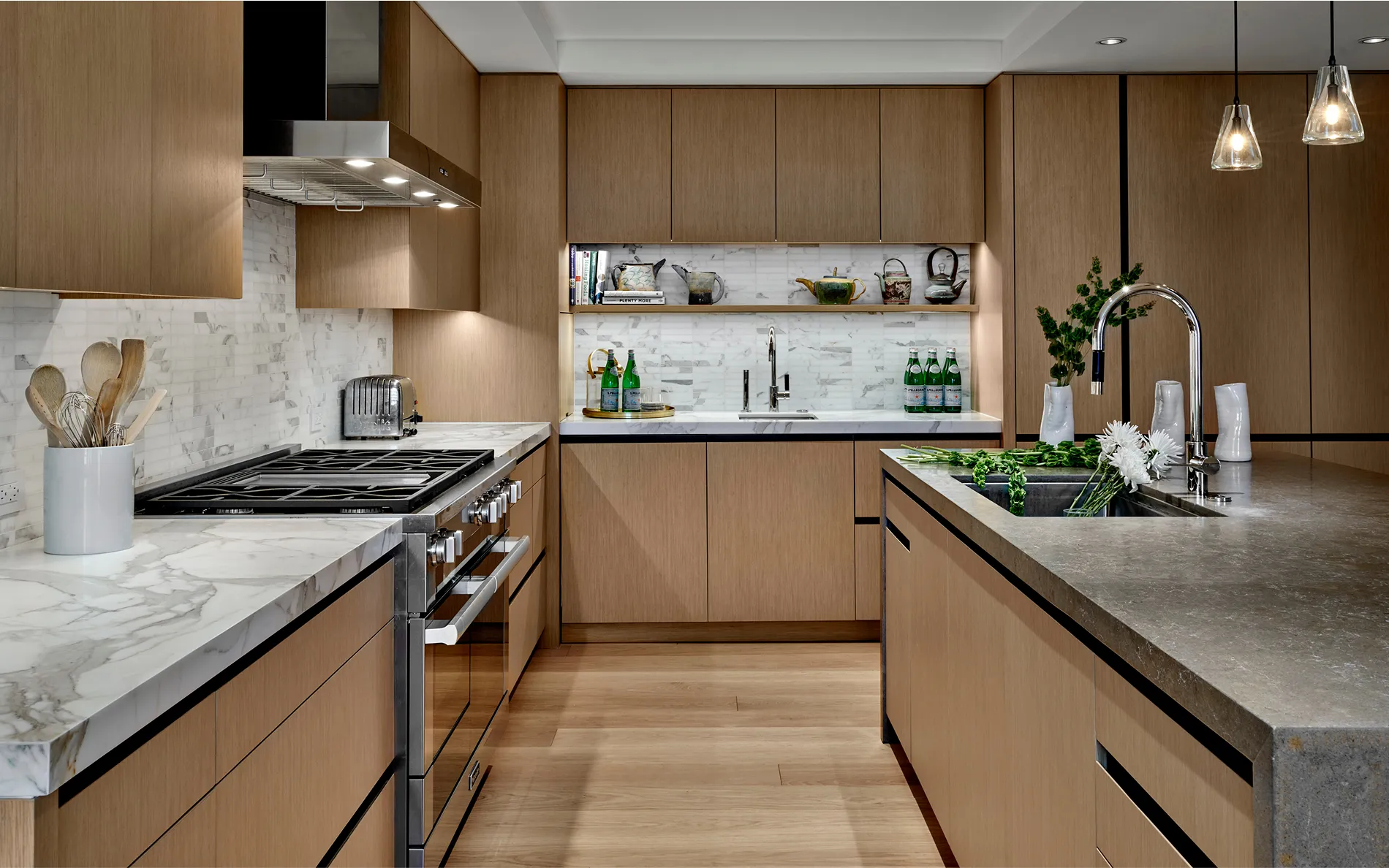 Modern bright kitchen with hardwood floors