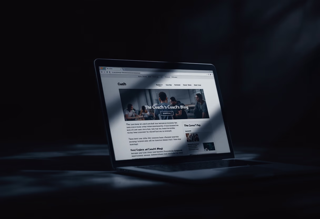image of a laptop displaying a coaching blog (for a personal coach & consultant)