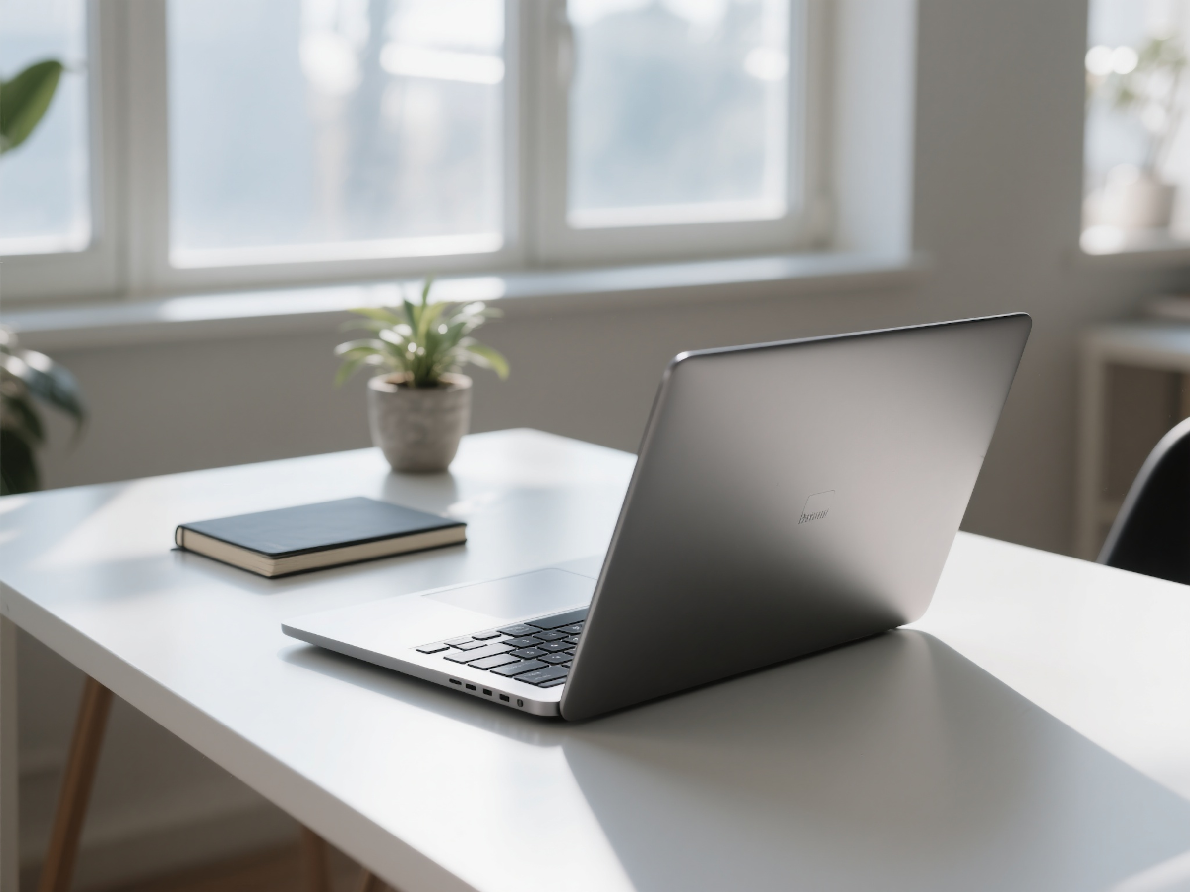 Laptop on desk.