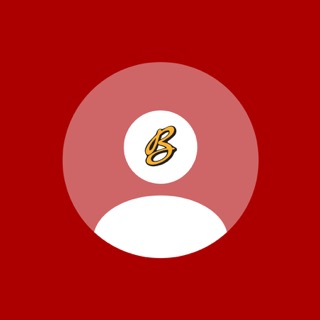 White user icon with orange letter B on a red circular background representing a profile avatar.