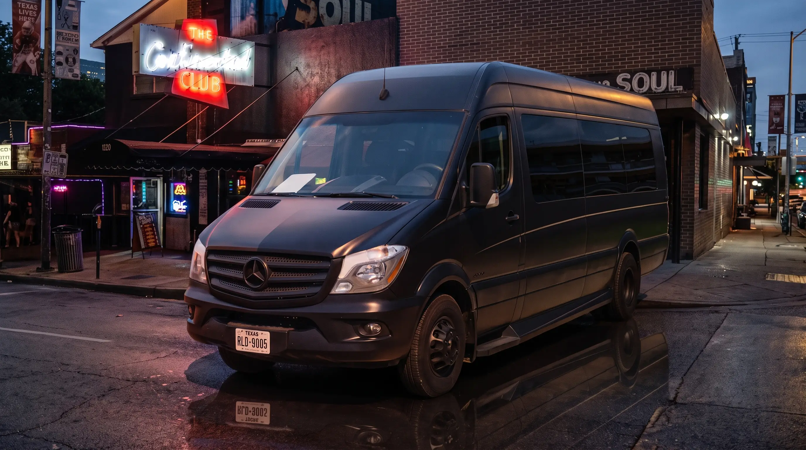 VANTA BLK matte black Mercedes-Benz Sprinter on South Congress Avenue